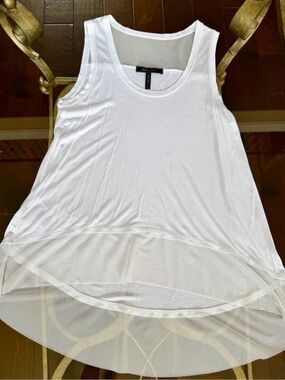 BCBGMaxAzria White Mesh-Hem Scoop Neck Tank